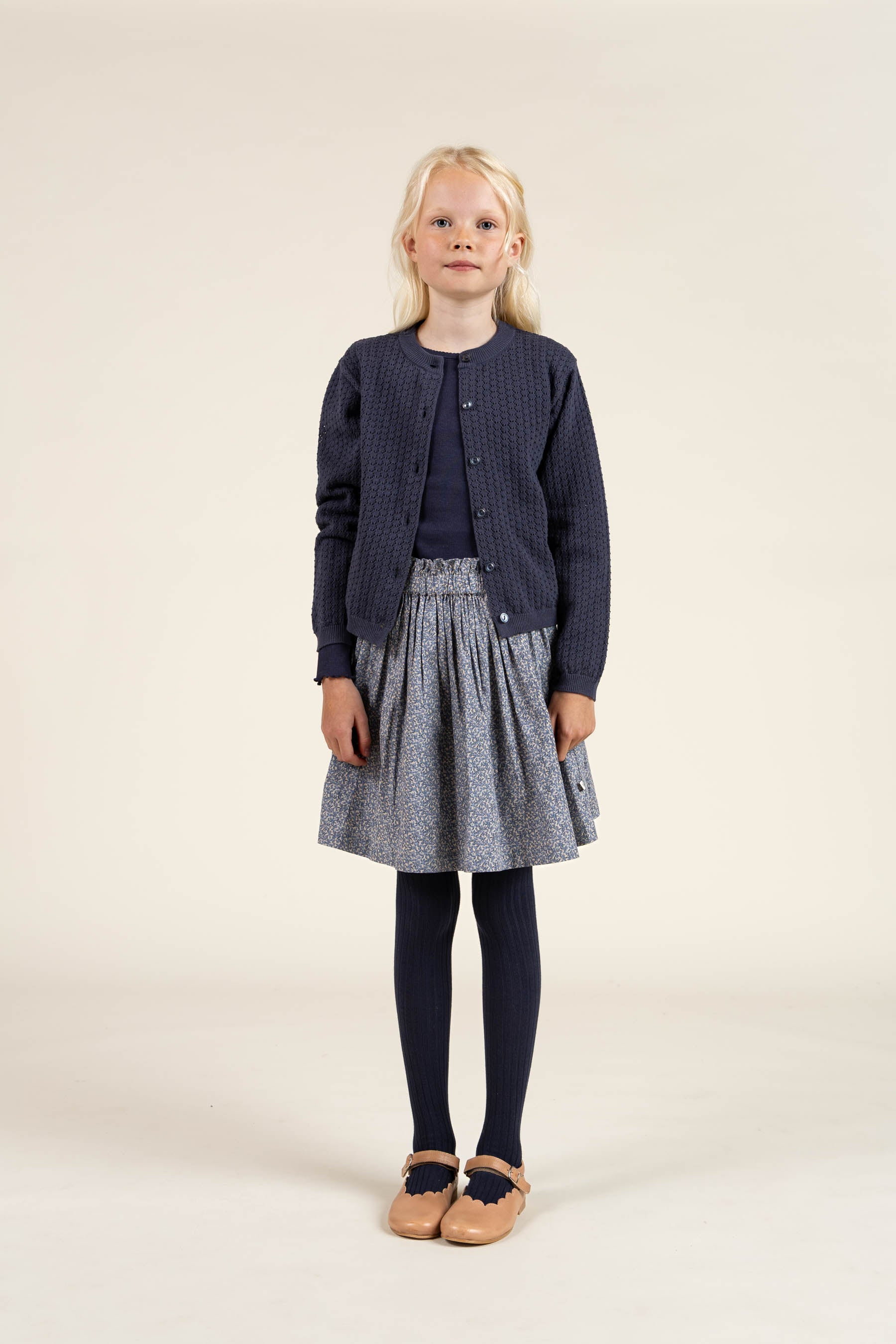 Long Sleeve Modal Rib T-Shirt with Picot edge - Tween - Navy | 100581 Mia