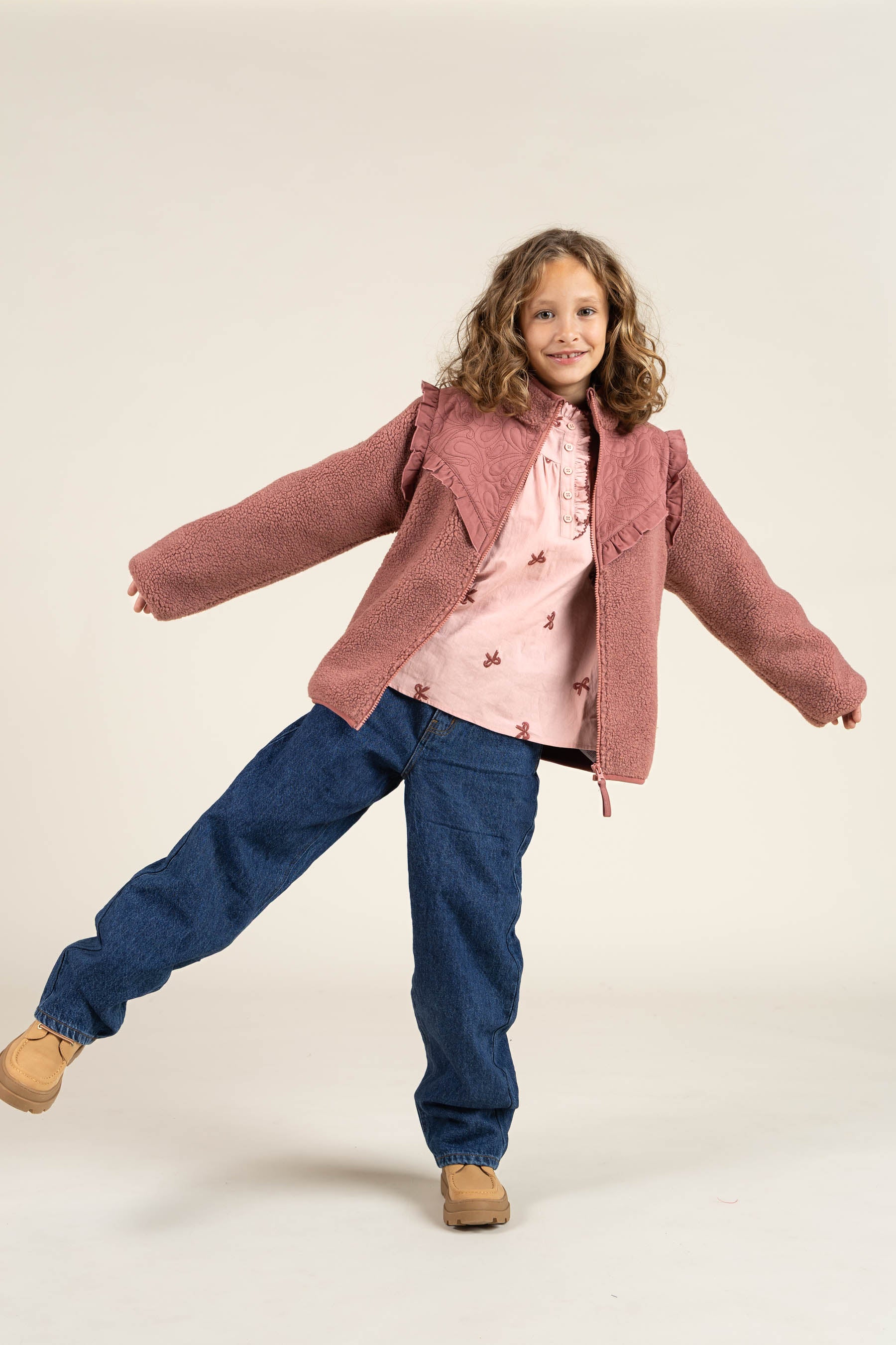 Pile Zip Jacket with Frills - Tween - Old Rose | 100637 Madison