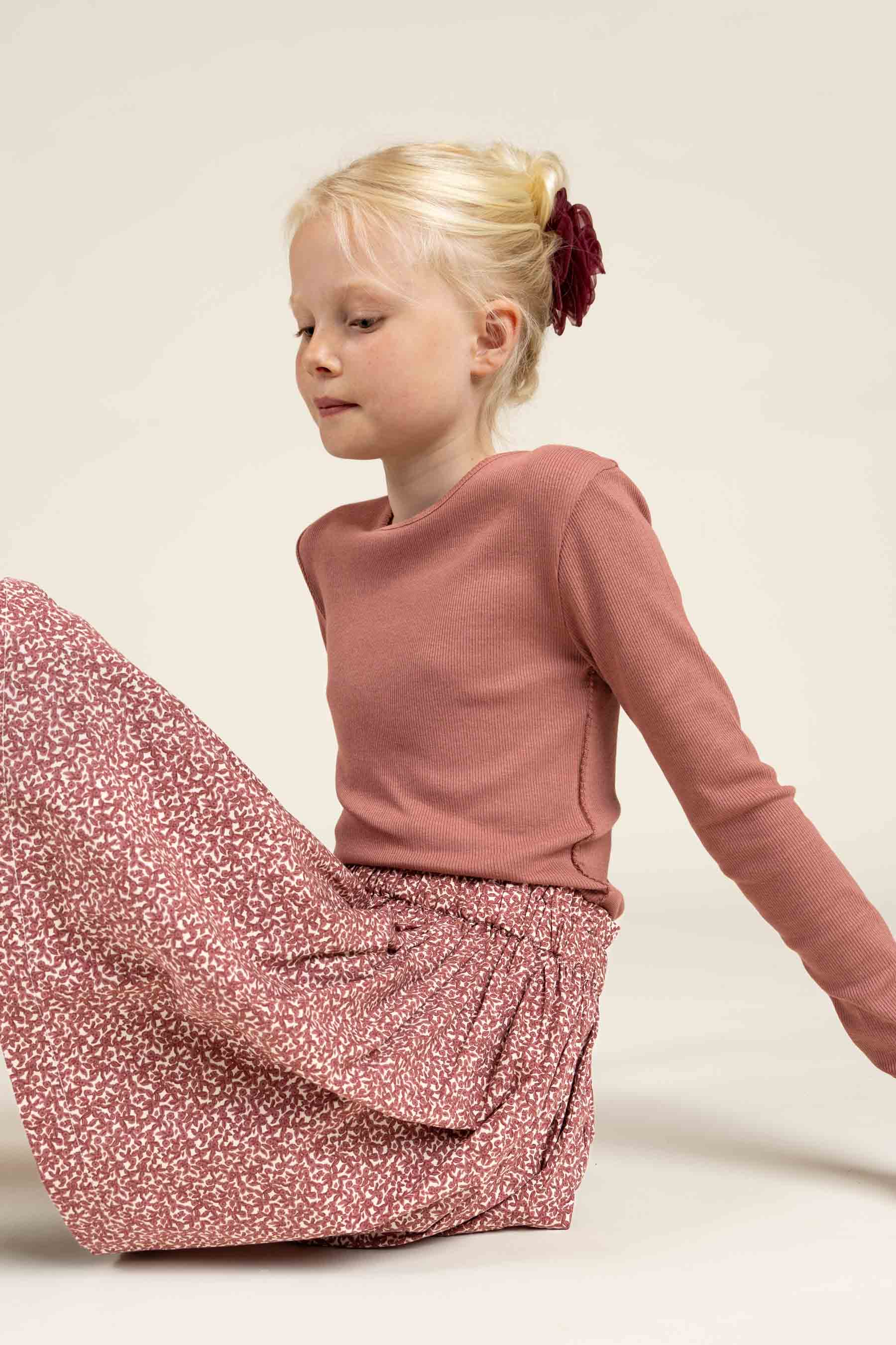 Long Sleeve Modal Rib T-Shirt with Picot edge - Tween - Old Rose | 100579 Mia