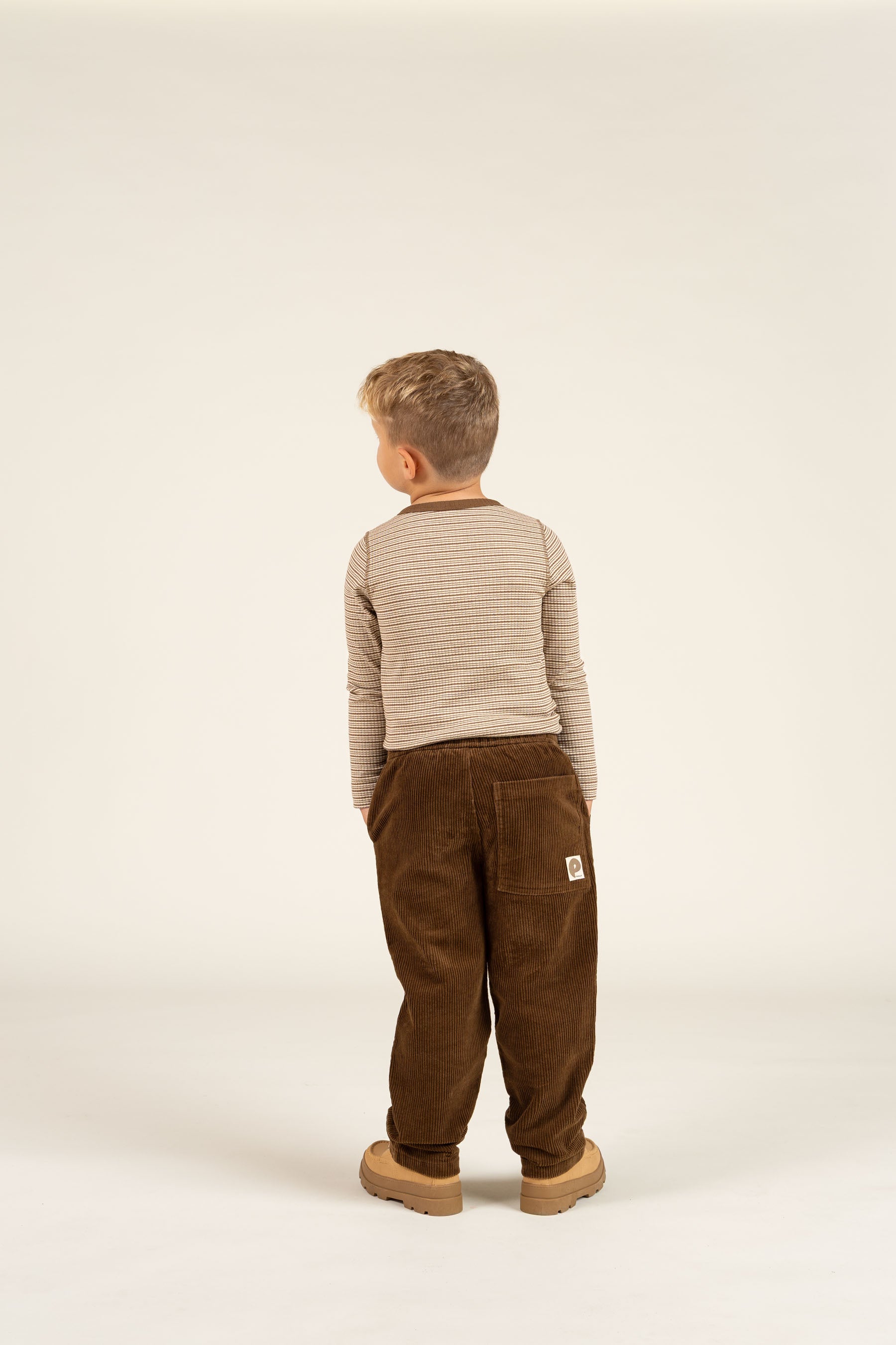 Long Sleeve Cotton Rib T-shirt - Kids - Coffee Stripe | 100564 Manson
