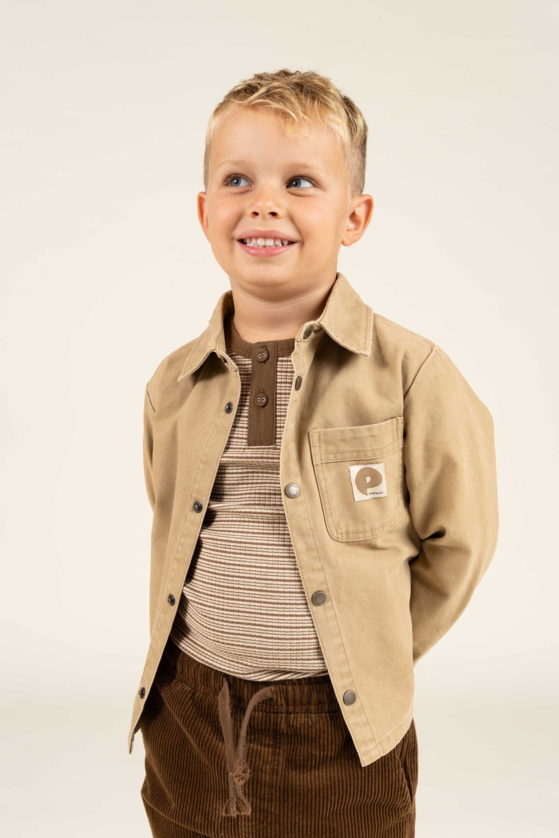 Long Sleeve Cotton Rib T-shirt - Kids - Coffee Stripe | 100564 Manson