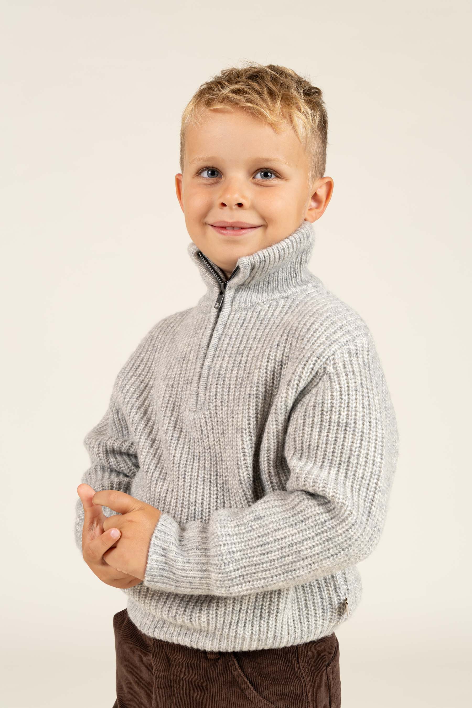 Half Zip Woolmix Sweater - Kids - Grey Melange | 100752 Adam