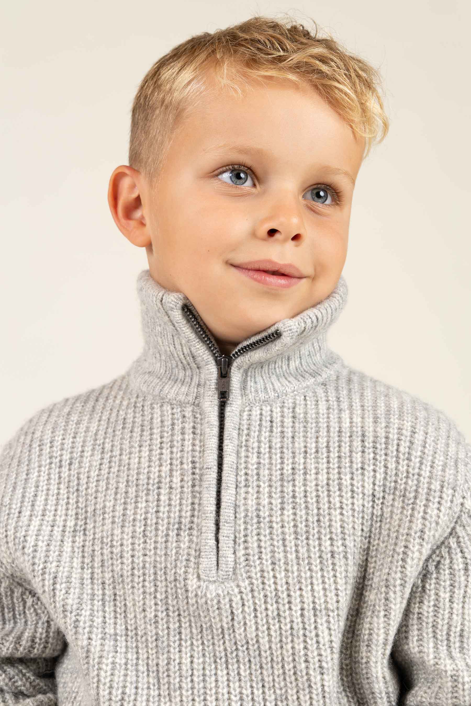 Half Zip Woolmix Sweater - Kids - Grey Melange | 100752 Adam