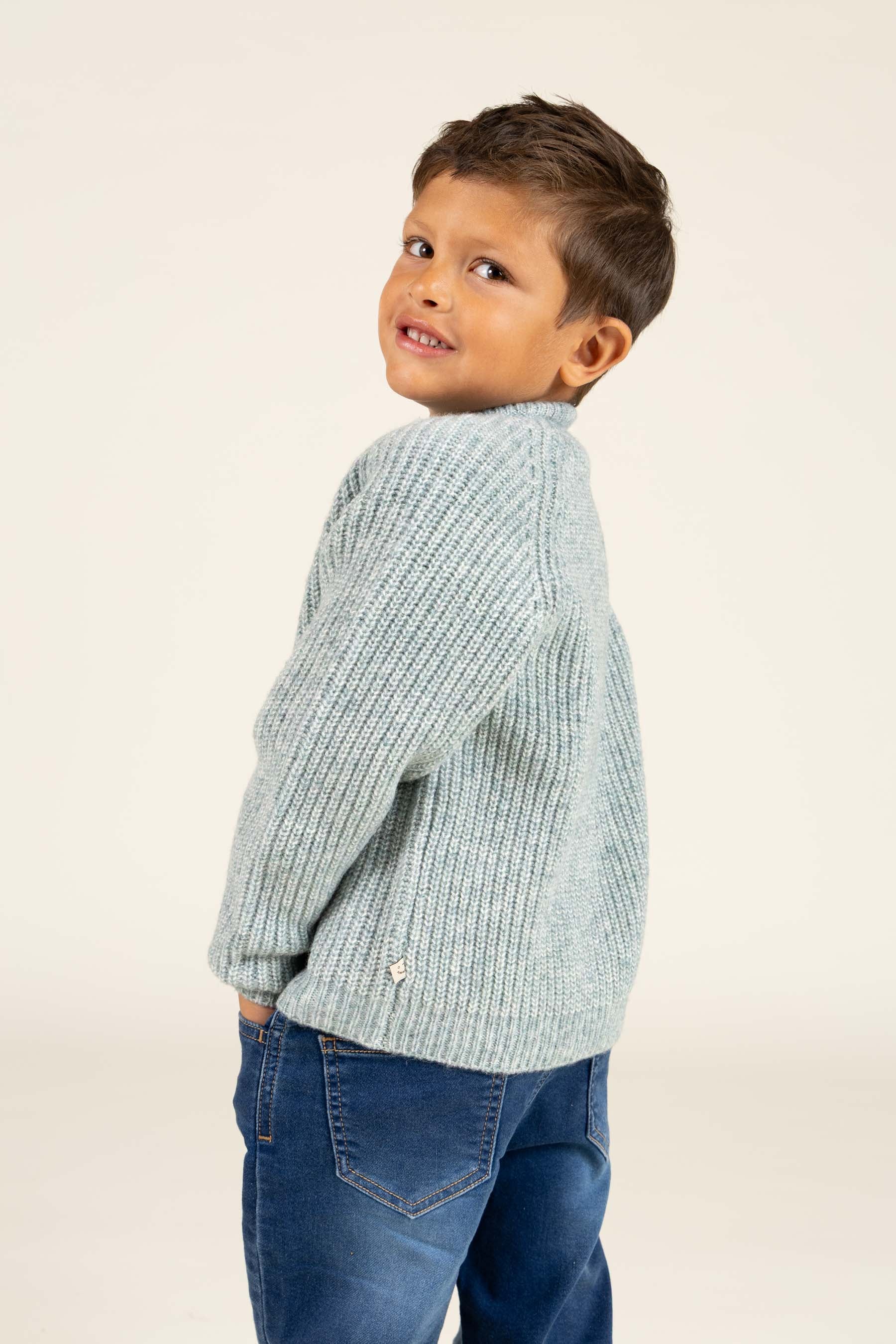 Wool Mix Cardigan - Kids - Green Melange | 100747 Cork