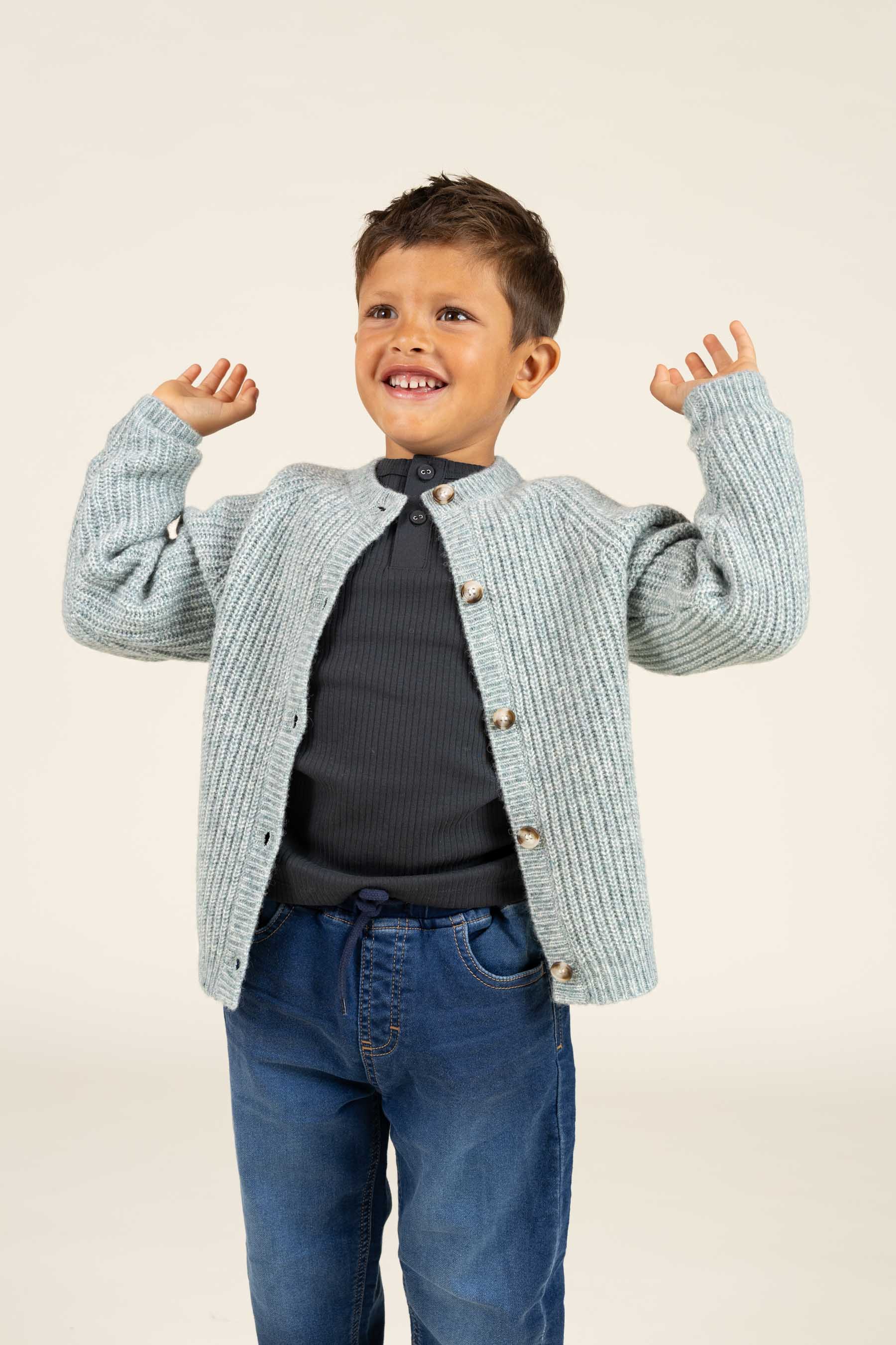 Wool Mix Cardigan - Kids - Green Melange | 100747 Cork