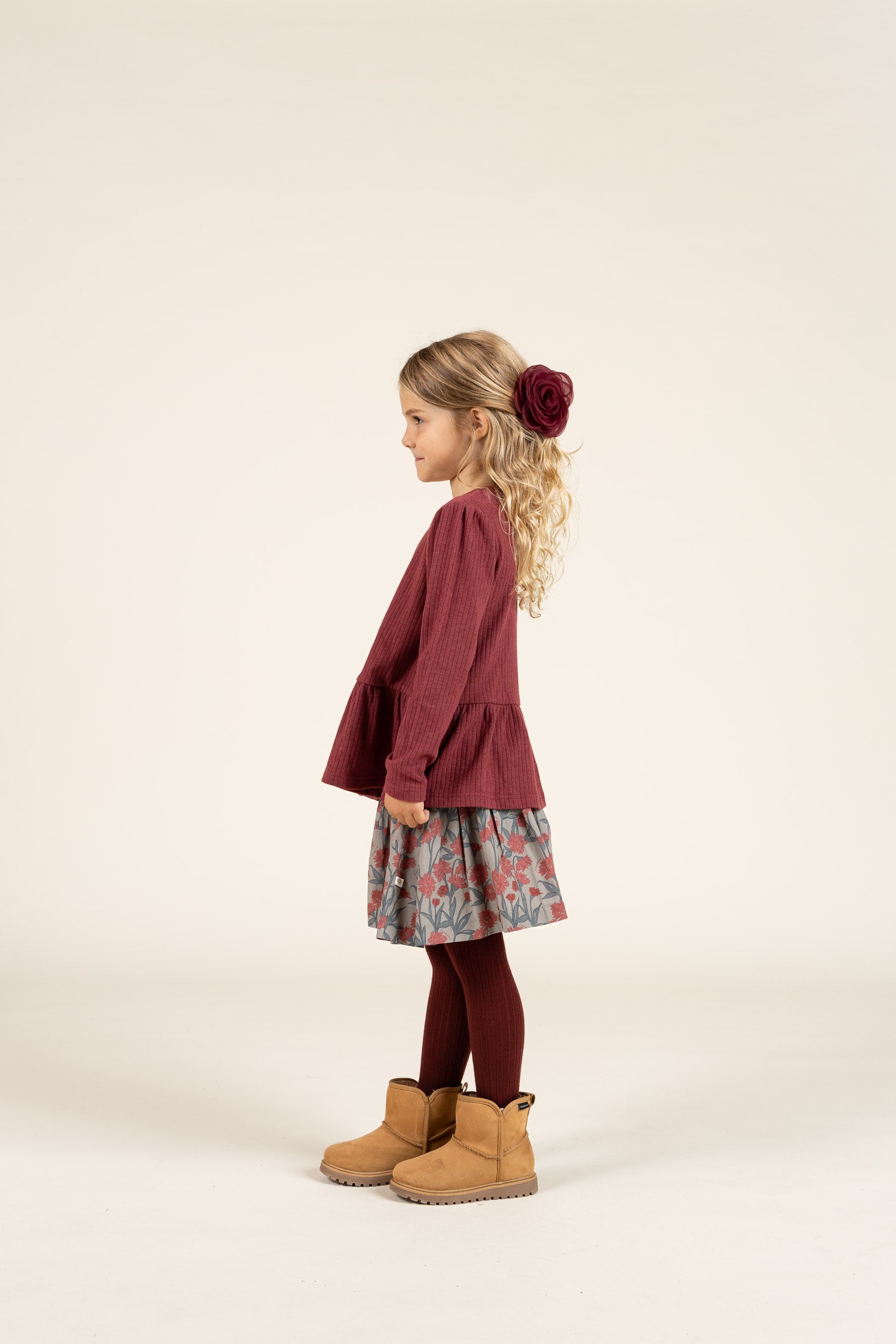 Soft Rib Peplum Blouse - Kids - Burgundy Melange | 100700 Alana