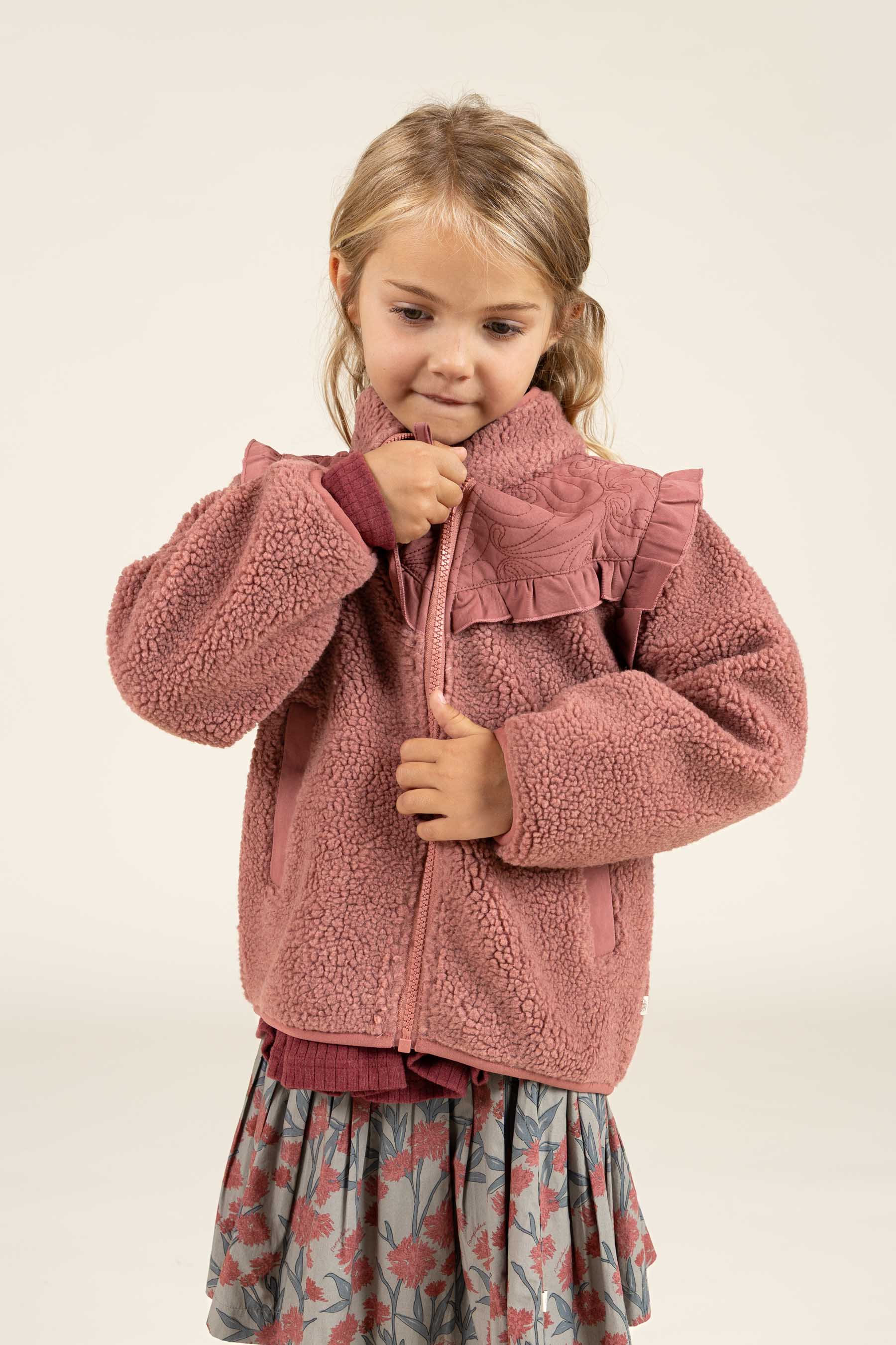 Pile Zip Jacket with Frills - Kids - Old Rose | 100636 Madison