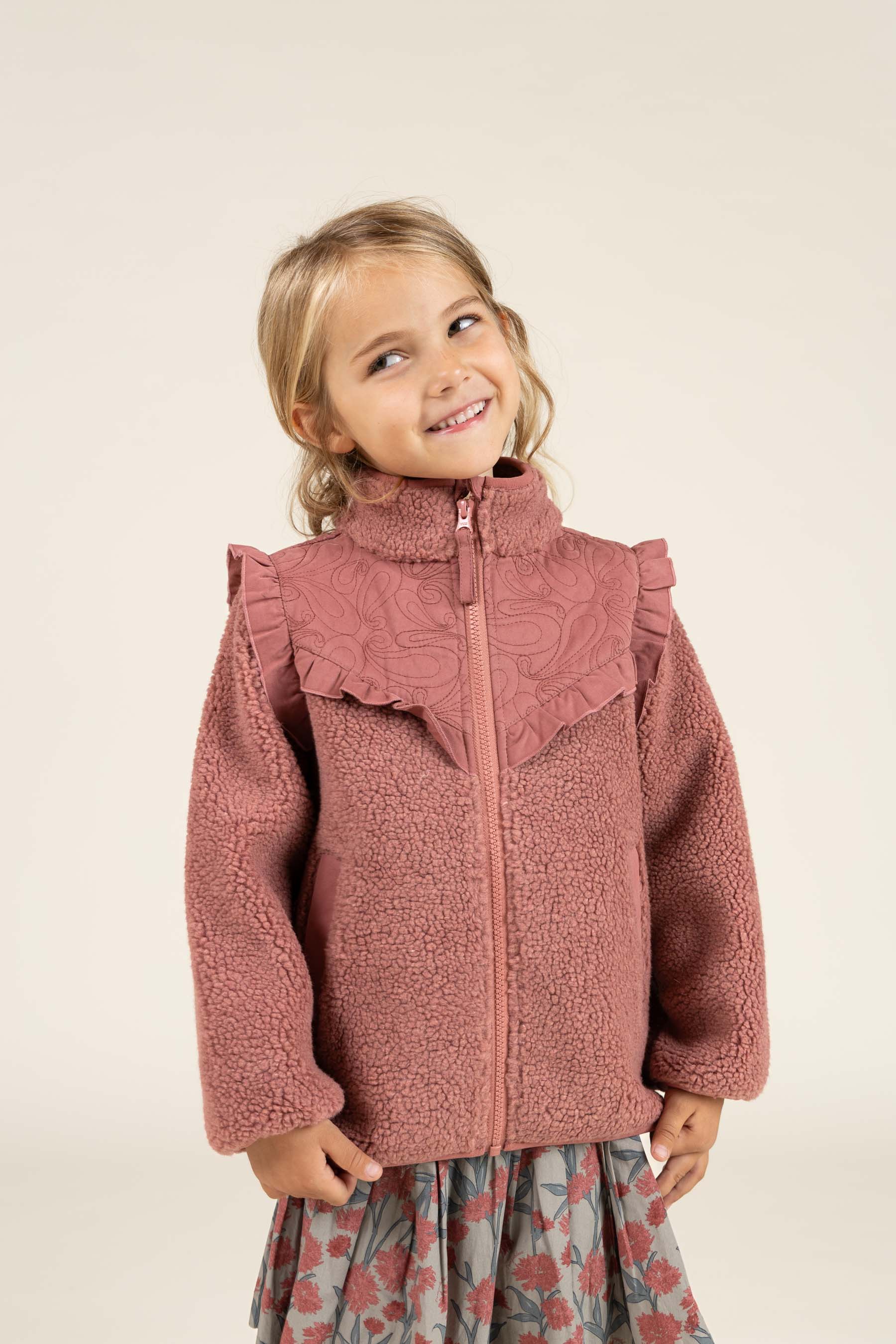 Pile Zip Jacket with Frills - Kids - Old Rose | 100636 Madison