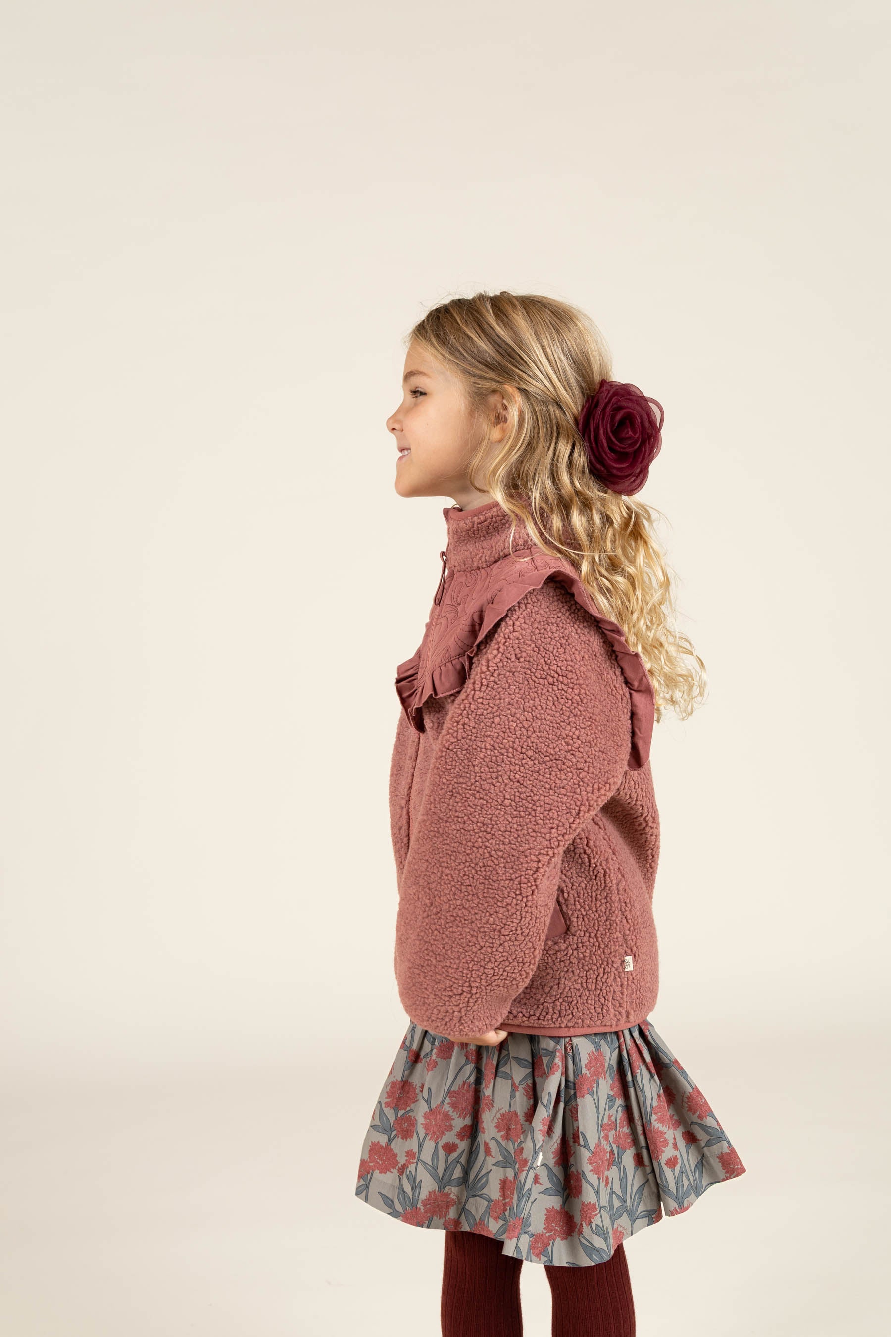 Pile Zip Jacket with Frills - Kids - Old Rose | 100636 Madison