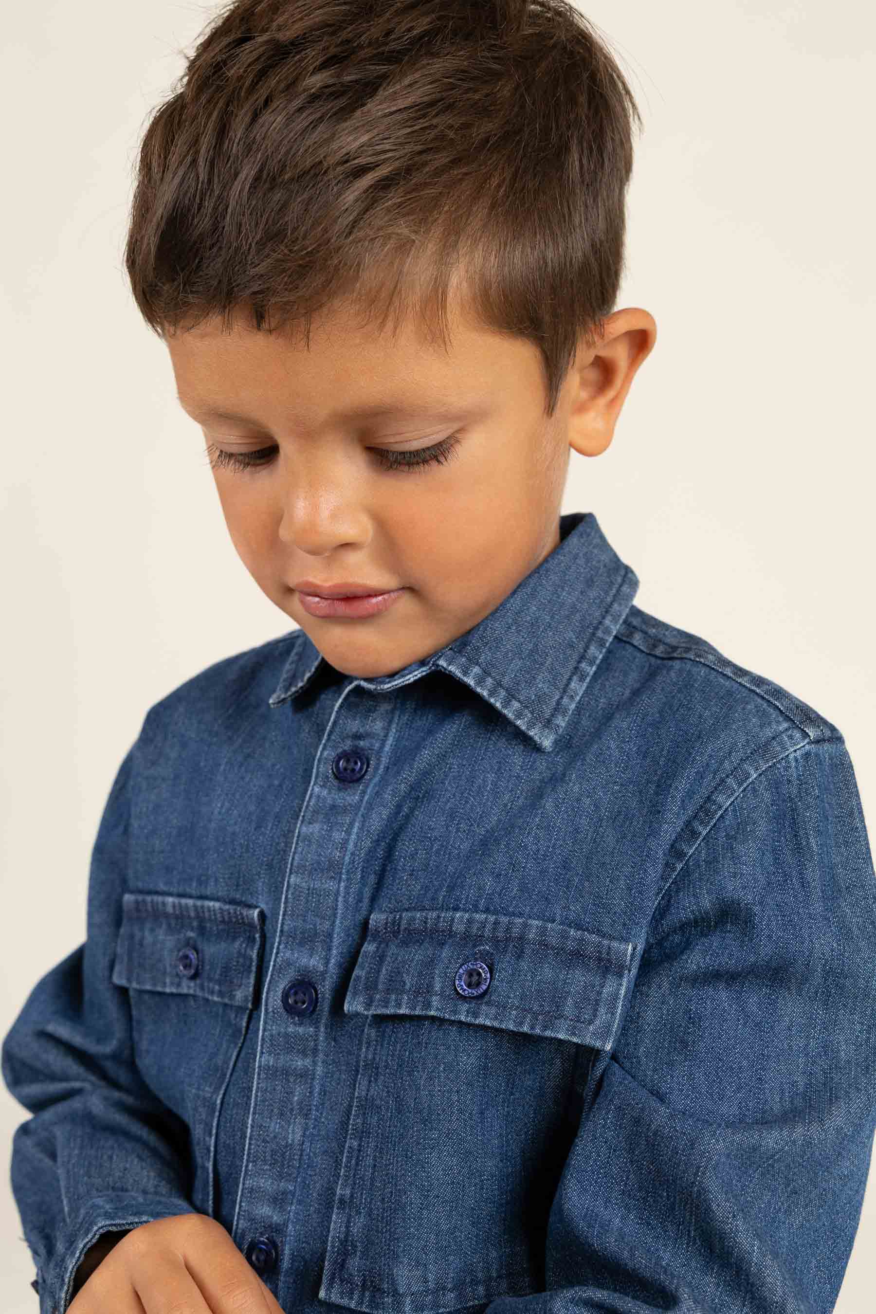 Denim Shirt - Kids - Dark Blue Denim | 100176 Delhi