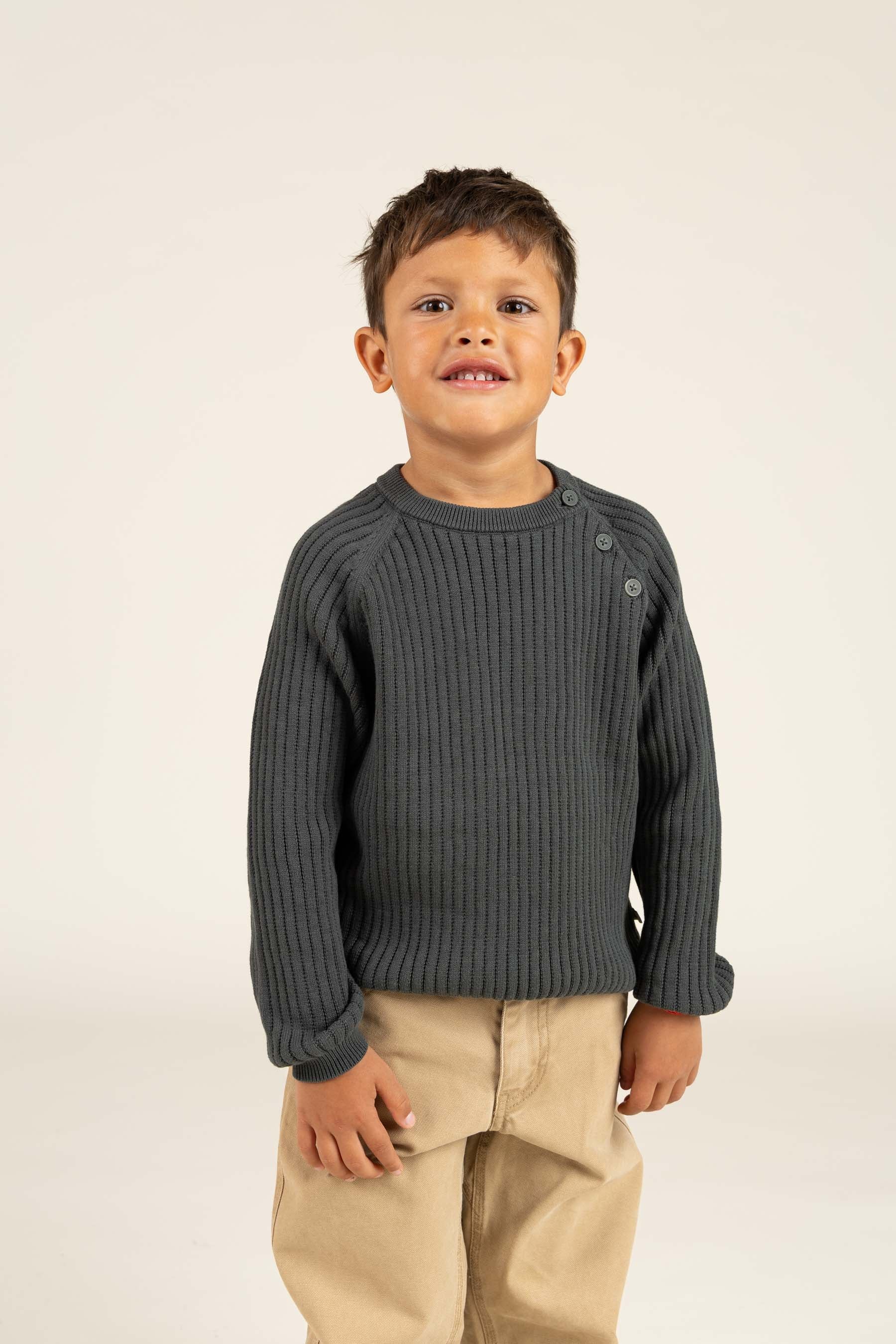 Cotton Knit Sweater - Kids - Forest Green | 100689 Jett