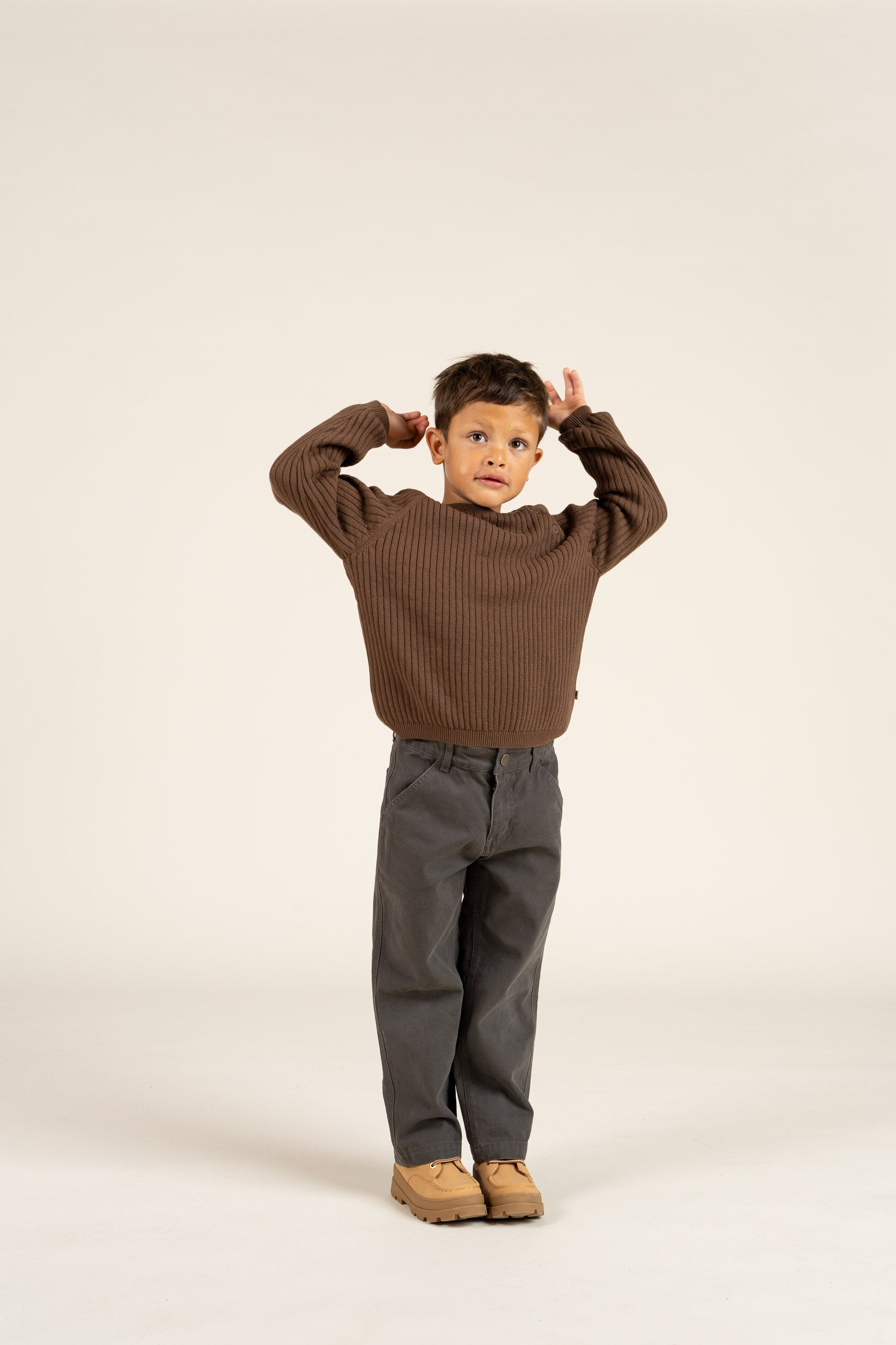 Cotton Knit Sweater - Kids - Coffee | 100691 Jett
