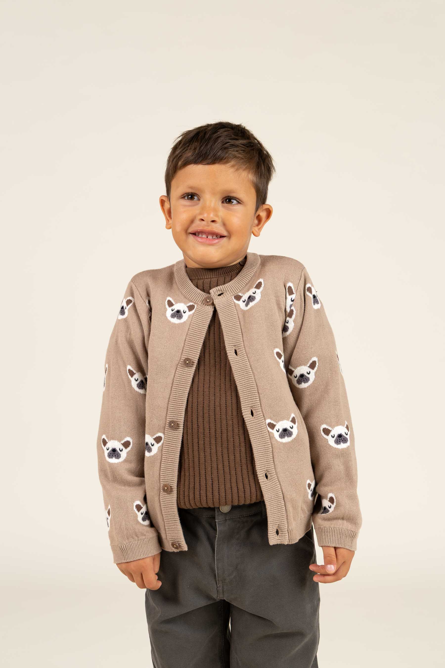 Cotton jaquard Knit Cardigan - Kids - Light Brown | 100668 Nico