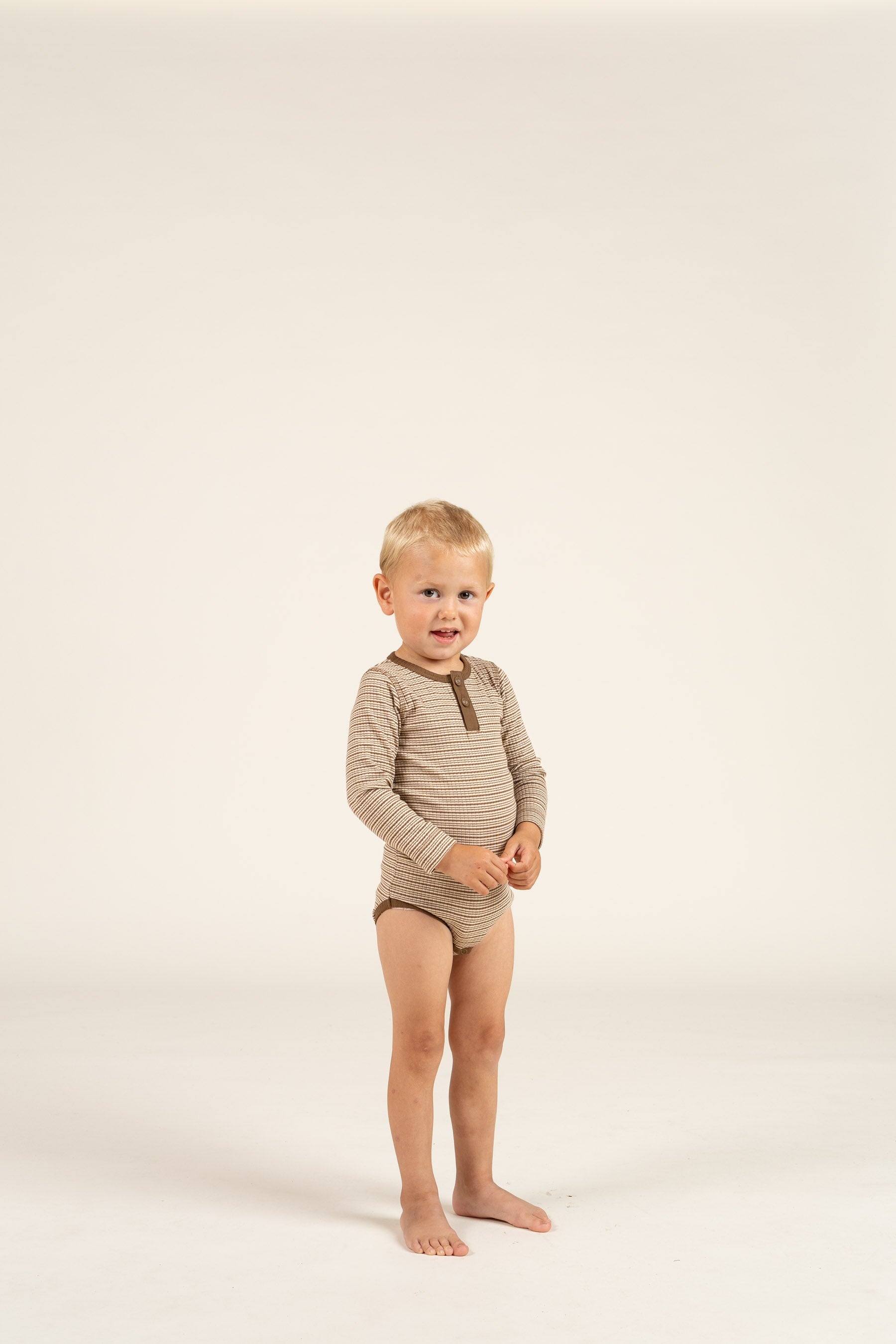 Long Sleeve Cotton Rib Bodysuit - Kids - Coffee Stripe | 100559 Manson