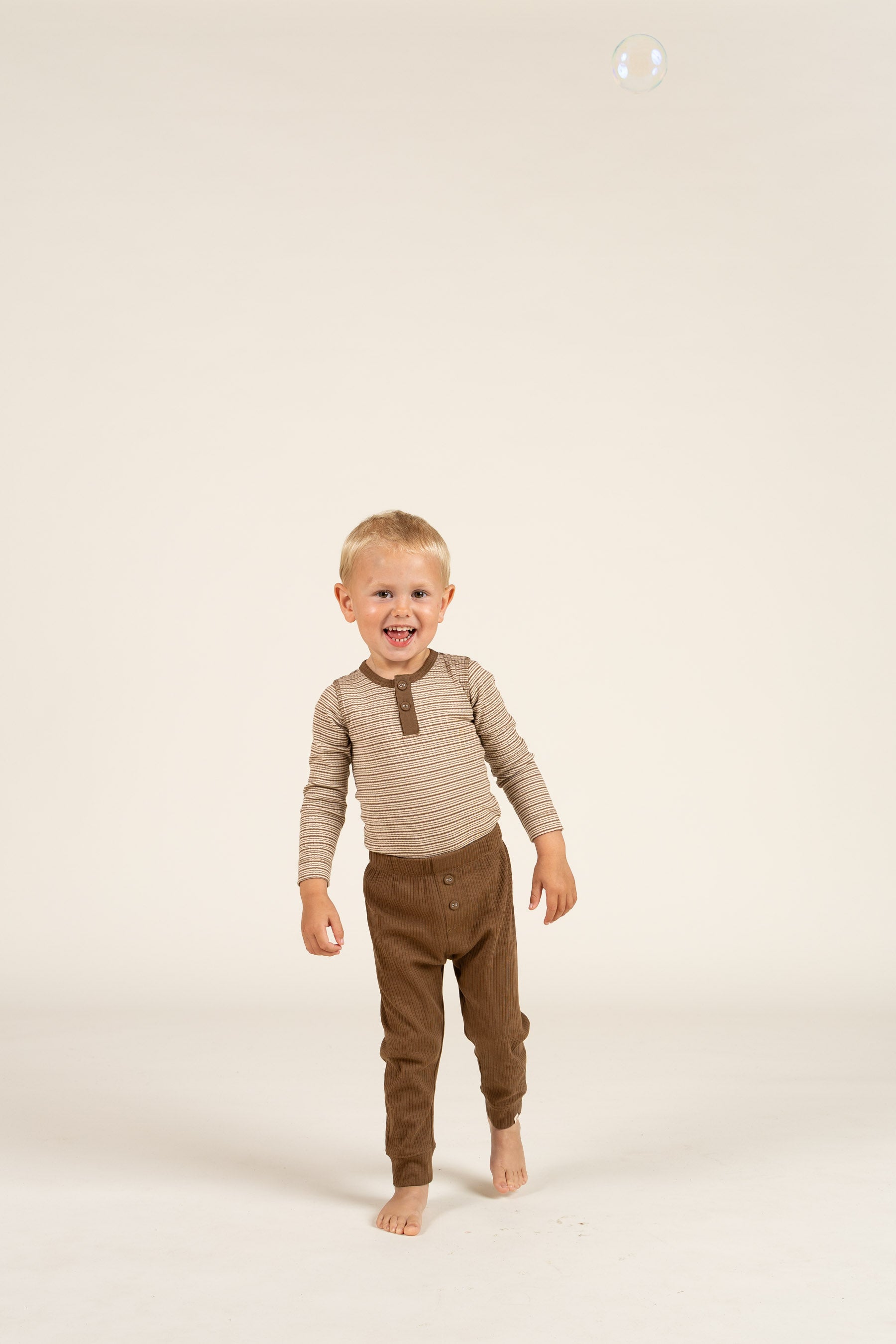 Long Sleeve Cotton Rib Bodysuit - Kids - Coffee Stripe | 100559 Manson