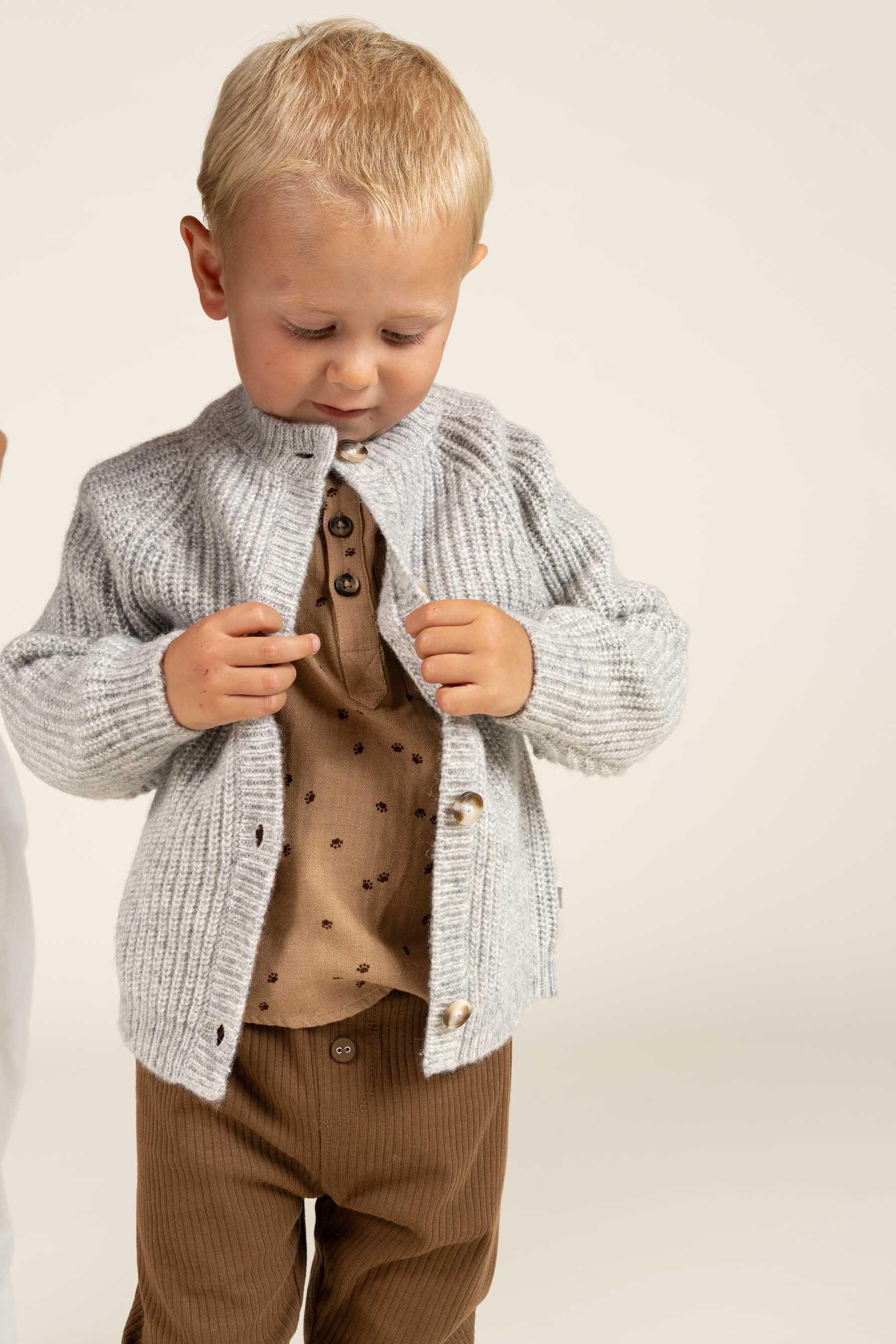 Wool Mix Cardigan - Kids - Grey Melange | 100746 Cork