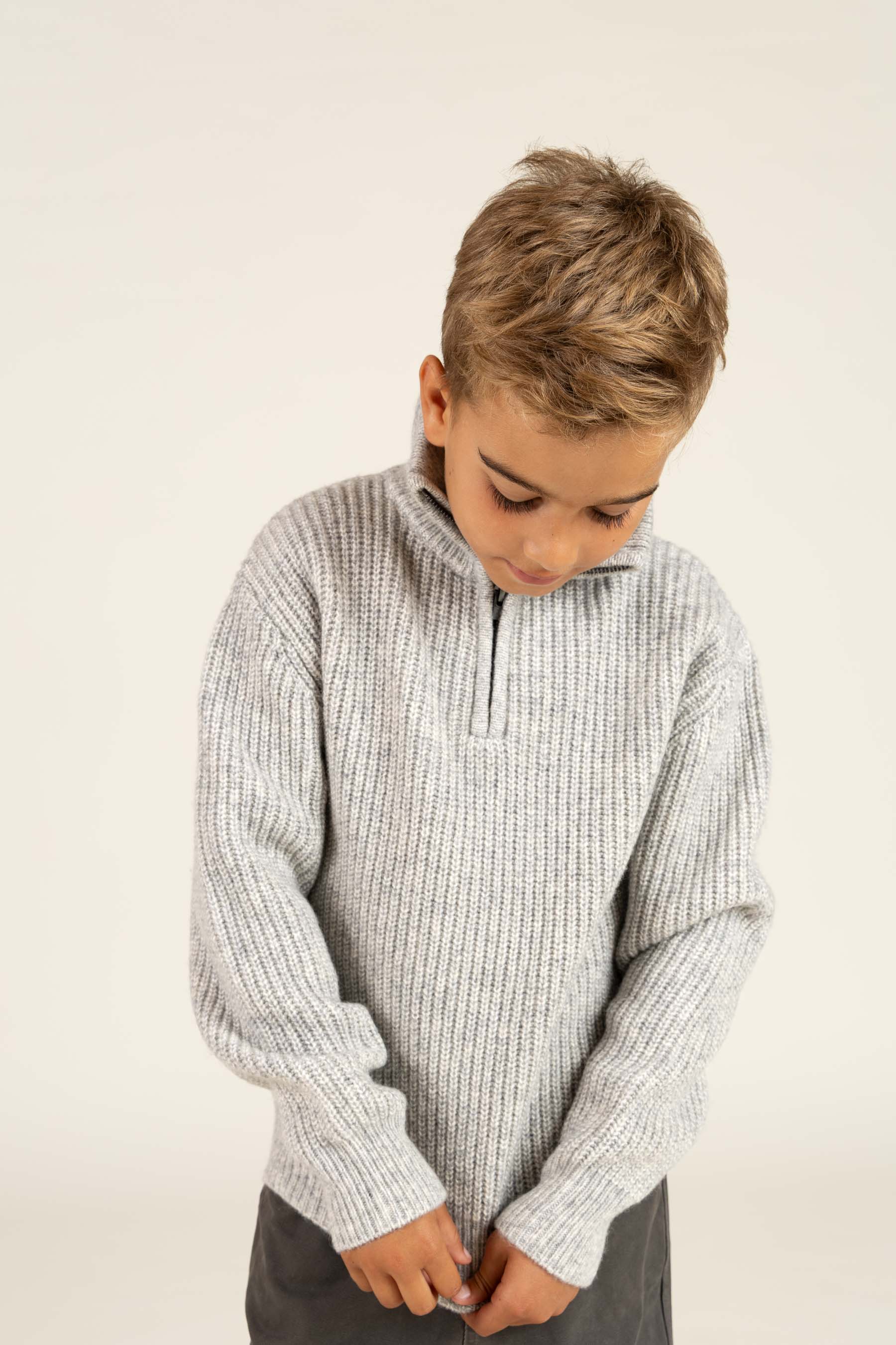 Half Zip Woolmix Sweater - Tween - Grey Melange | 100753 Adam