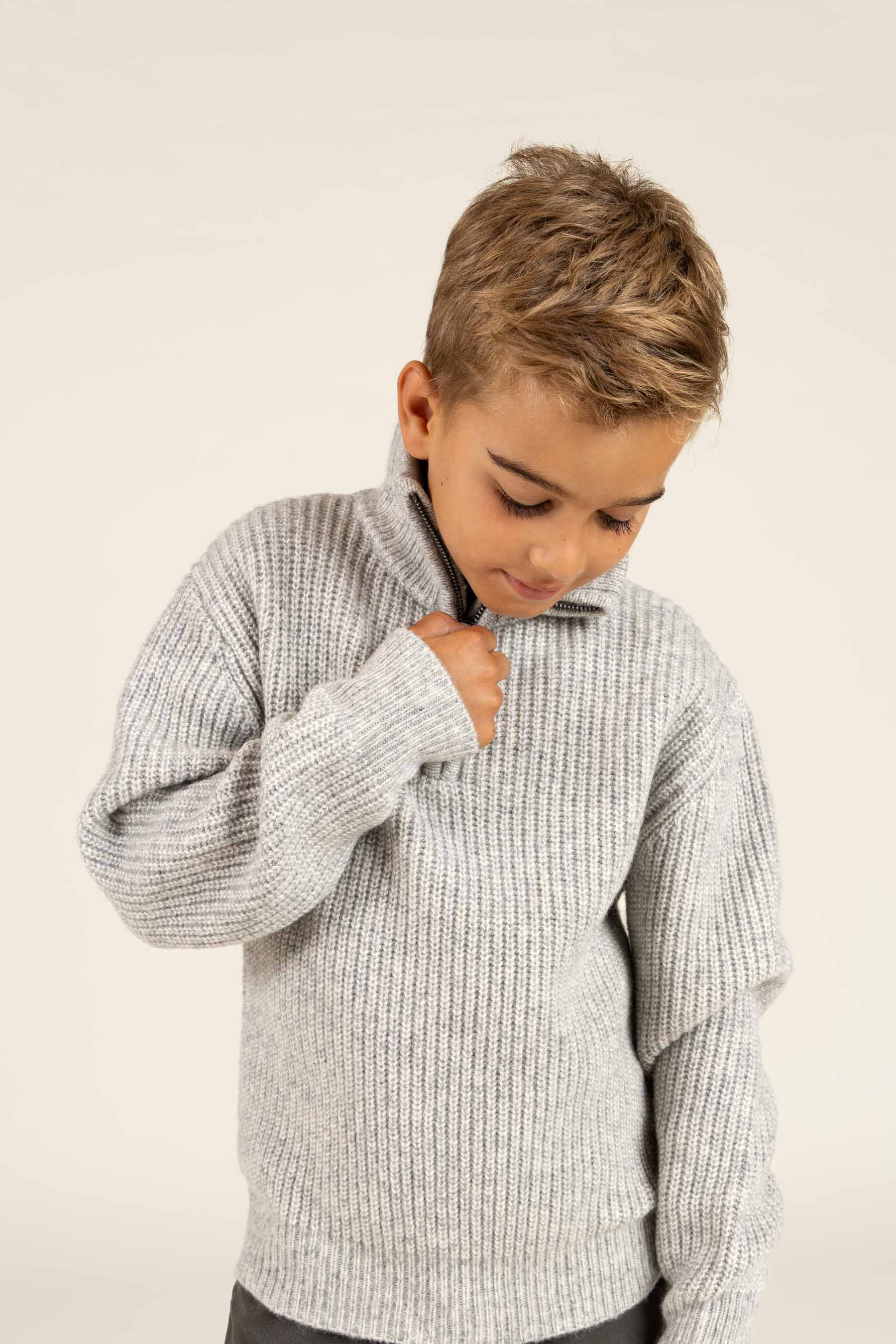 Half Zip Woolmix Sweater - Tween - Grey Melange | 100753 Adam