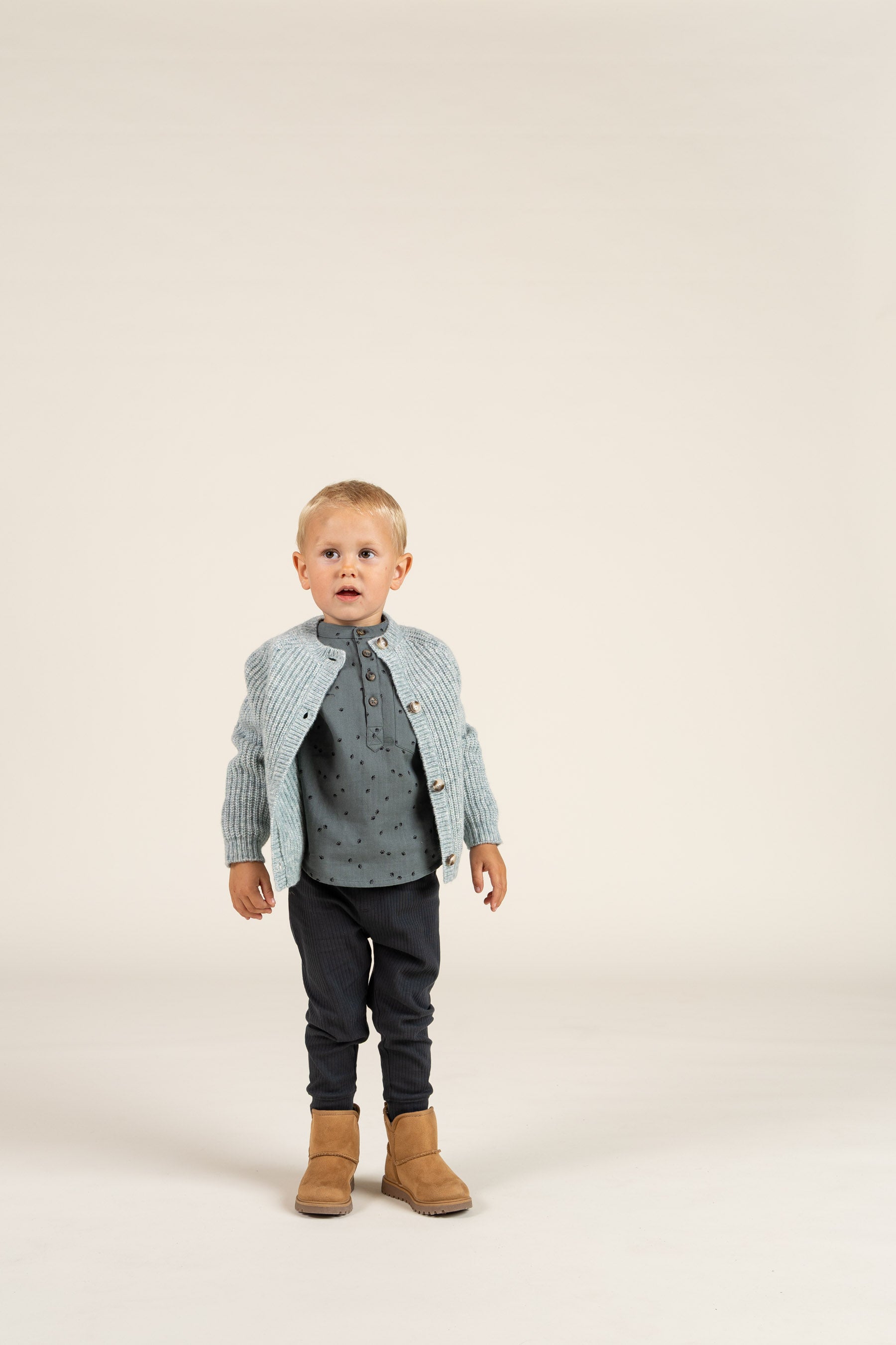 Wool Mix Cardigan - Kids - Green Melange | 100747 Cork