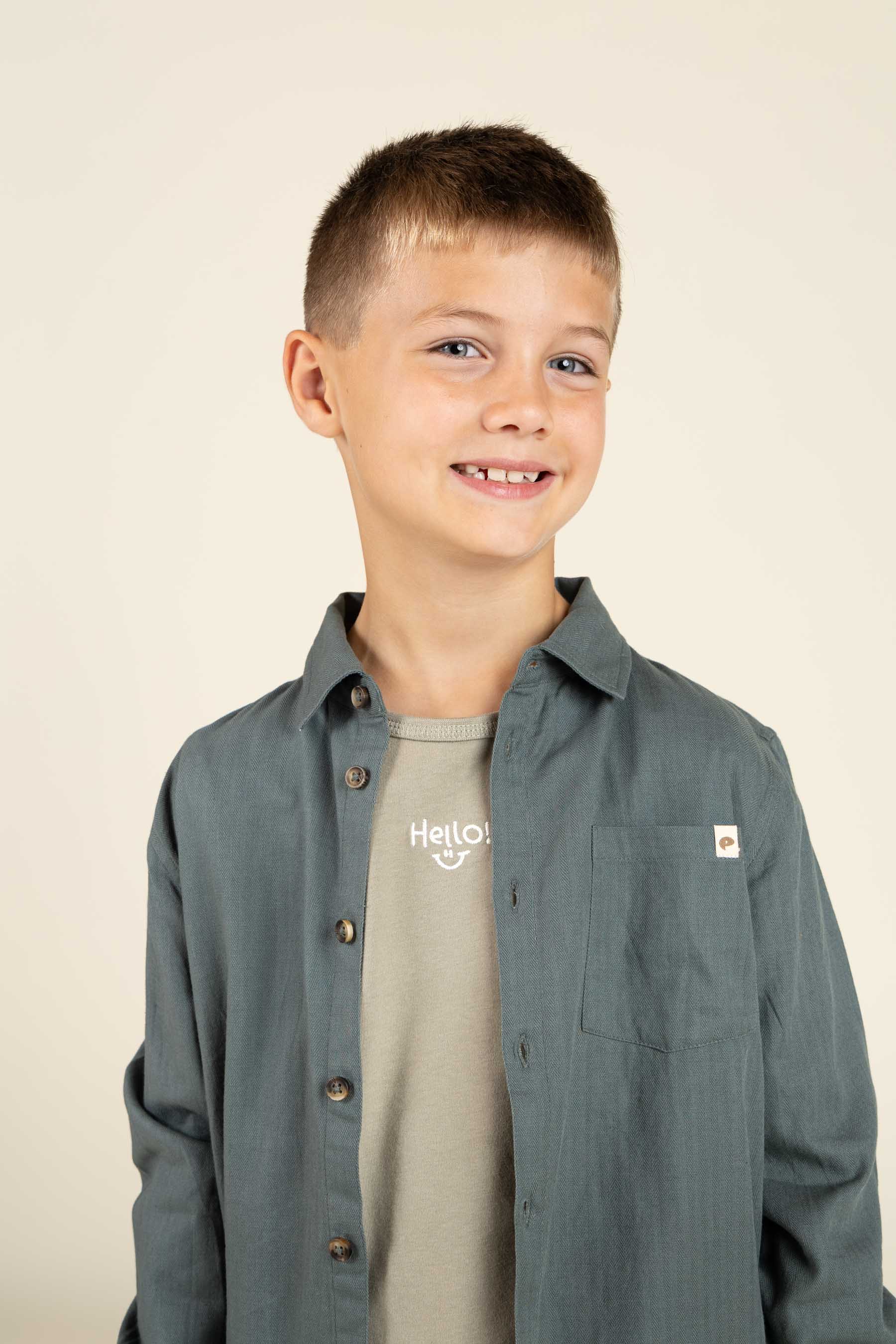 Herringbone Woven Cotton Shirt - Tween - Dark Dusty Green | 100805 Edward