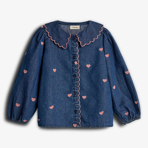 Denim Shirt with Embroidery - Dark Blue Denim with Rose Heart | 100179 Debbie