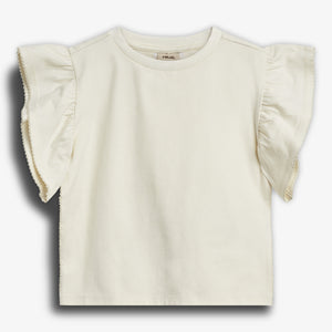 Ruffle Sleeve T-Shirt w. Picot stitch - Off White | 100254 Vilde