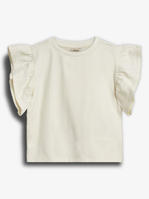 Ruffle Sleeve T-Shirt w. Picot stitch - Tween - Off White | 100383 Vilde