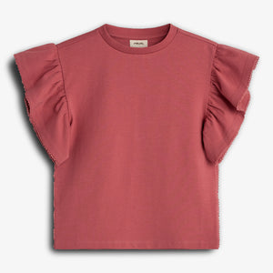 Ruffle Sleeve T-Shirt w. Picot stitch - Blush | 100255 Vilde