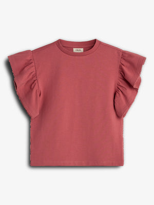 Ruffle Sleeve T-Shirt w. Picot stitch - Tween - Blush | 100384 Vilde