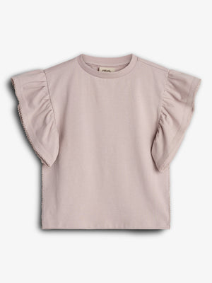 Ruffle Sleeve T-Shirt w. Picot stitch - Tween - Light Purple | 100385 Vilde