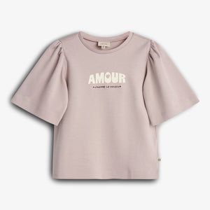 Puff Sleeve Print T-Shirt with placement print - Light Purple | 100258 Rosa
