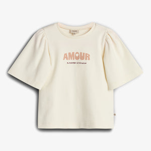 Puff Sleeve Print T-Shirt with placement print - Off White | 100259 Rosa