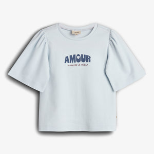 Puff Sleeve Print T-Shirt with placement print - Barely Blue | 100260 Rosa