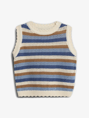 Striped Open-knit Top - Blue | 100274 Mary