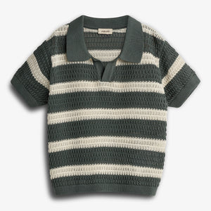Striped Knit Polo - Petrol | 100276 Piet