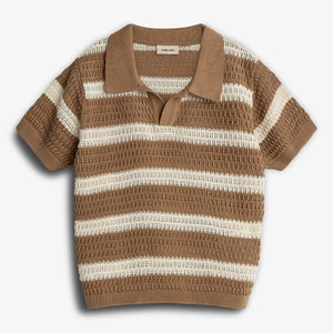 Striped Knit Polo - Walnut | 100277 Piet