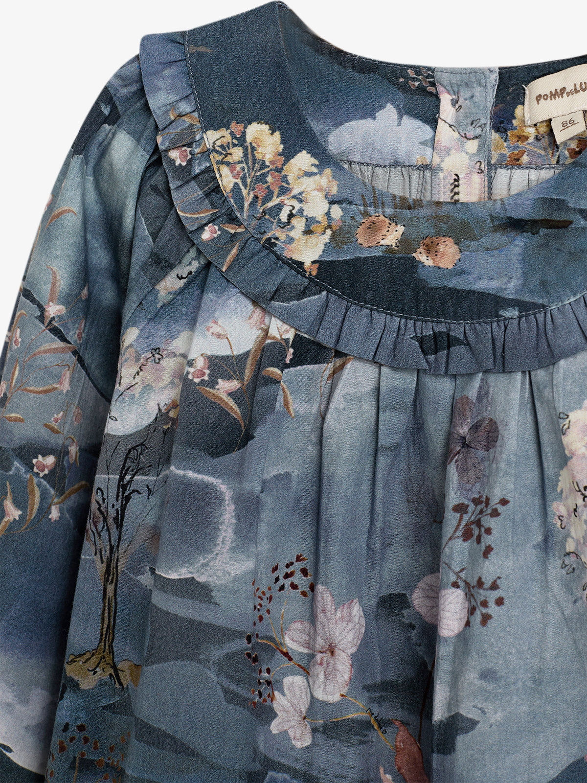 Poplin Blouse w. Scenic Print - Little - Blue/Rose