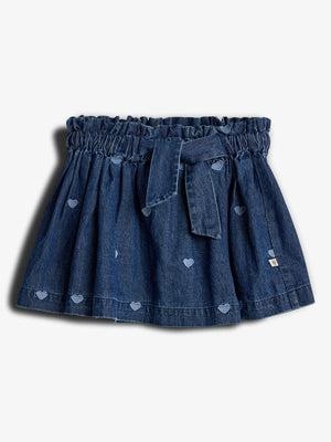 Denim Skirt with Embroidery - Tween - Dark Blue Denim with Blue Heart | 100406 Debbie