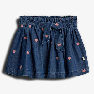 Denim Skirt with Embroidery - Tween - Dark Blue Denim with Rose Heart | 100407 Debbie