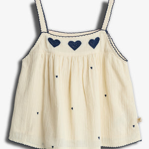 Strap Top with Contraste Embroidery - Tween - Off White | 100477 Harper