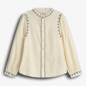 Blouse with Contraste Embroidery - Off White | 100483 Harper