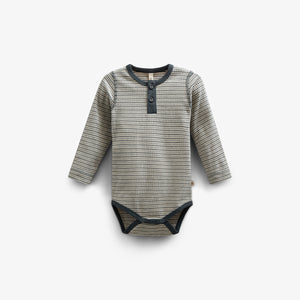 Long Sleeve Cotton Rib Bodysuit - Kids - Forest Green Stripe | 100558 Manson