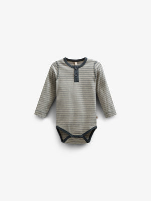 Long Sleeve Cotton Rib Bodysuit - Kids - Forest Green Stripe | 100558 Manson