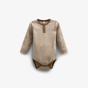 Long Sleeve Cotton Rib Bodysuit - Kids - Coffee Stripe | 100559 Manson