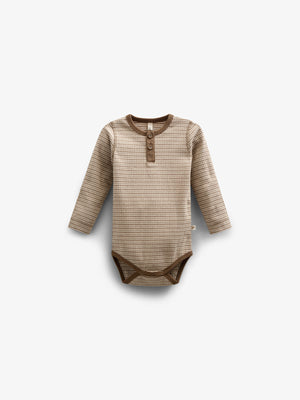 Long Sleeve Cotton Rib Bodysuit - Kids - Coffee Stripe | 100559 Manson