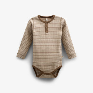 Long Sleeve Cotton Rib Bodysuit - Kids - Coffee Stripe | 100559 Manson