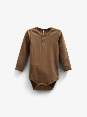 Long Sleeve Cotton Rib Bodysuit - Kids - Coffee | 100561 Manson