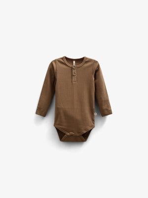 Long Sleeve Cotton Rib Bodysuit - Kids - Coffee | 100561 Manson