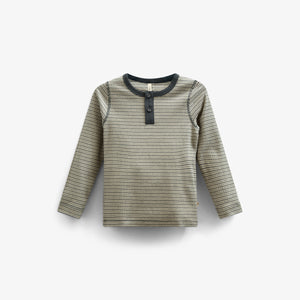 Long Sleeve Cotton Rib T-shirt - Kids - Forest Green Stripe | 100562 Manson