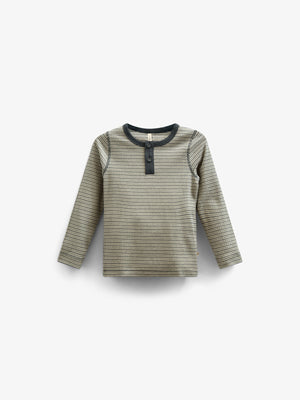 Long Sleeve Cotton Rib T-shirt - Kids - Forest Green Stripe | 100562 Manson